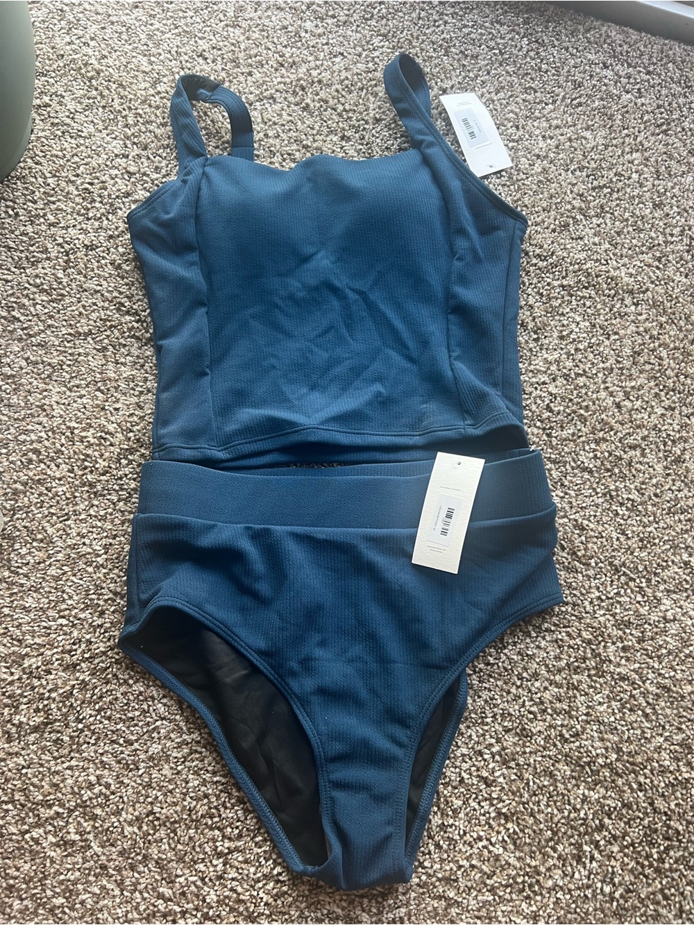 NWT Geode Laguna Textured Teal Blue High-Waist Tank Bikini Set